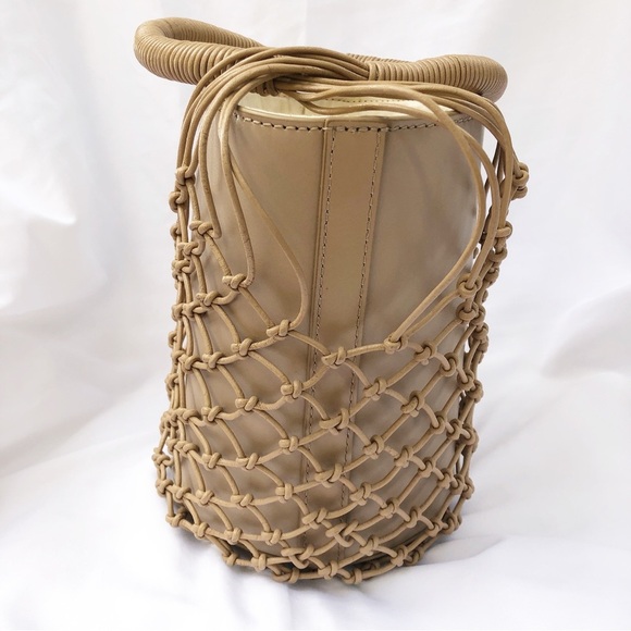 J.CREW | NWT SEDONA BASKET LEATHER CANVAS DRAWSTRING BAG IN MACADAMIA - Picture 10 of 15